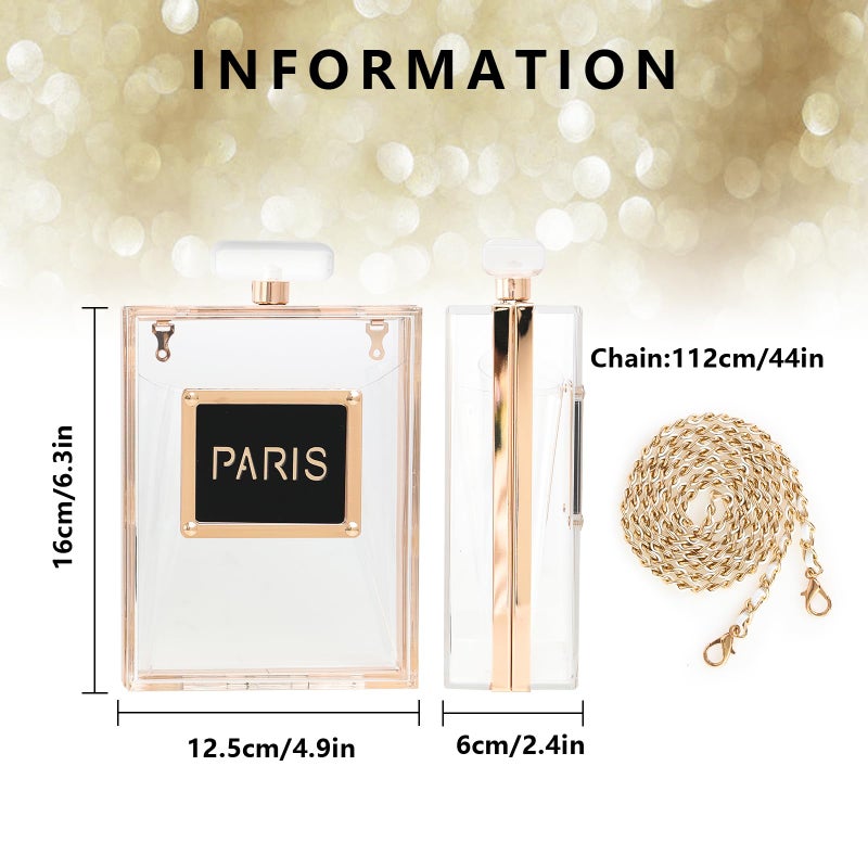 WJCD Clear Purses for Women Paris Perfume Shaped Clear Purse Evening Bags Vintage Banquet Handbag (Transparent) - Image 2